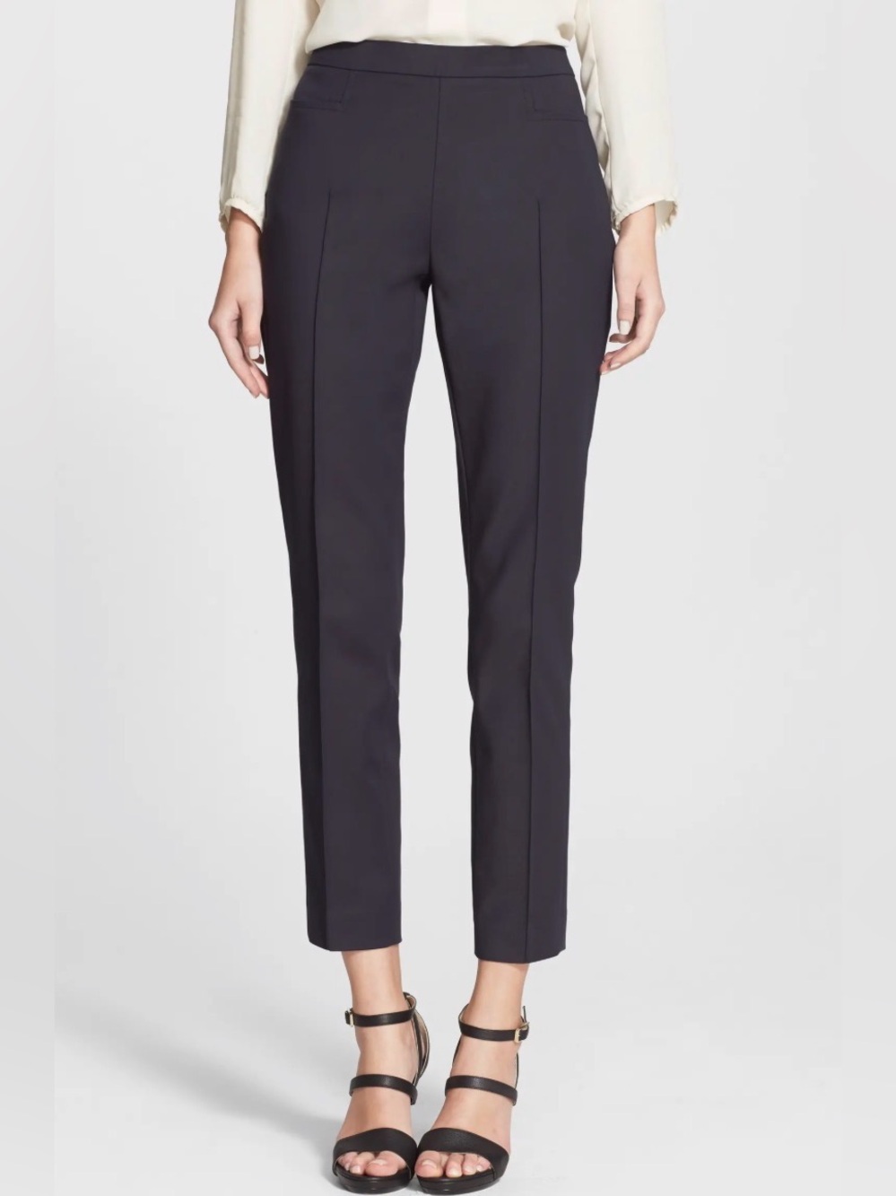 Akris Punto Franca Techno Cotton Blend Trousers Dress Pants Navy Sz 8 NWT